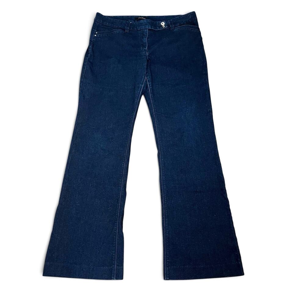 WHBM Trouser Jeans Sz 12R 32” Wide Leg Dark Wash Mid Rise Stretch Office Core